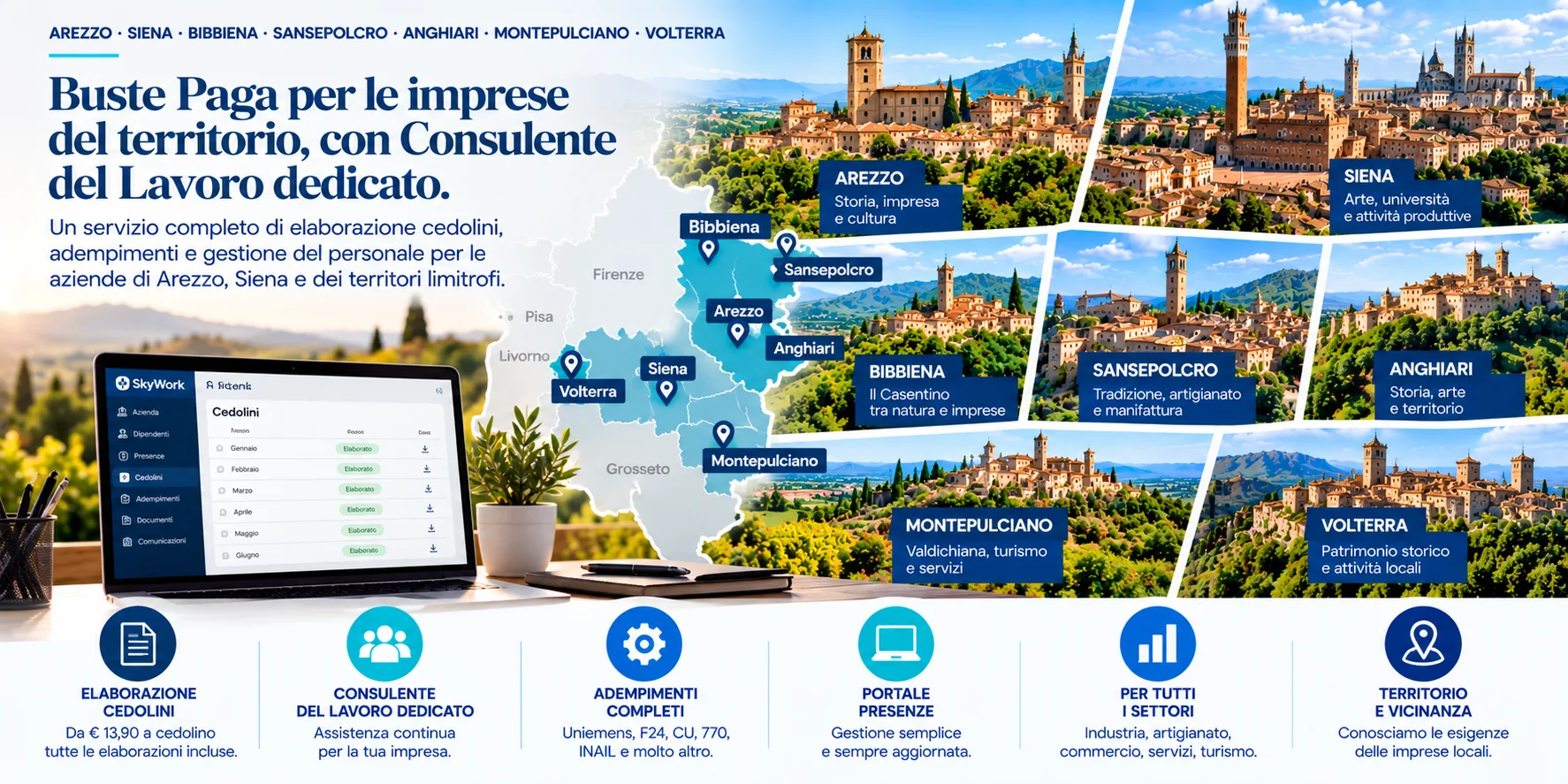 Buste Paga Arezzo Siena e territori limitrofi con Consulente del Lavoro dedicato e servizi SkyWork