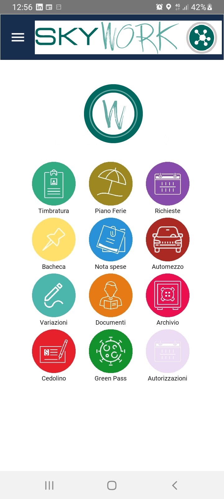 Schermata reale dell'App SkyWork per dipendenti