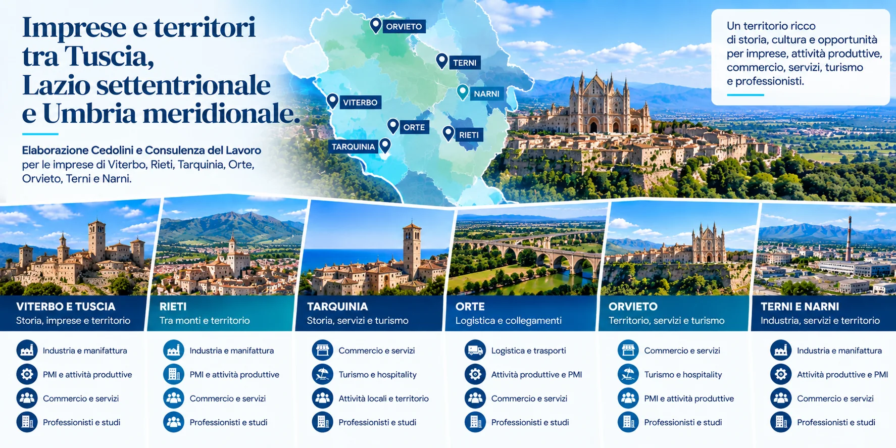 Imprese Viterbo Rieti Tarquinia Orte Orvieto Terni Narni - industria logistica commercio turismo servizi e territorio tra Lazio e Umbria